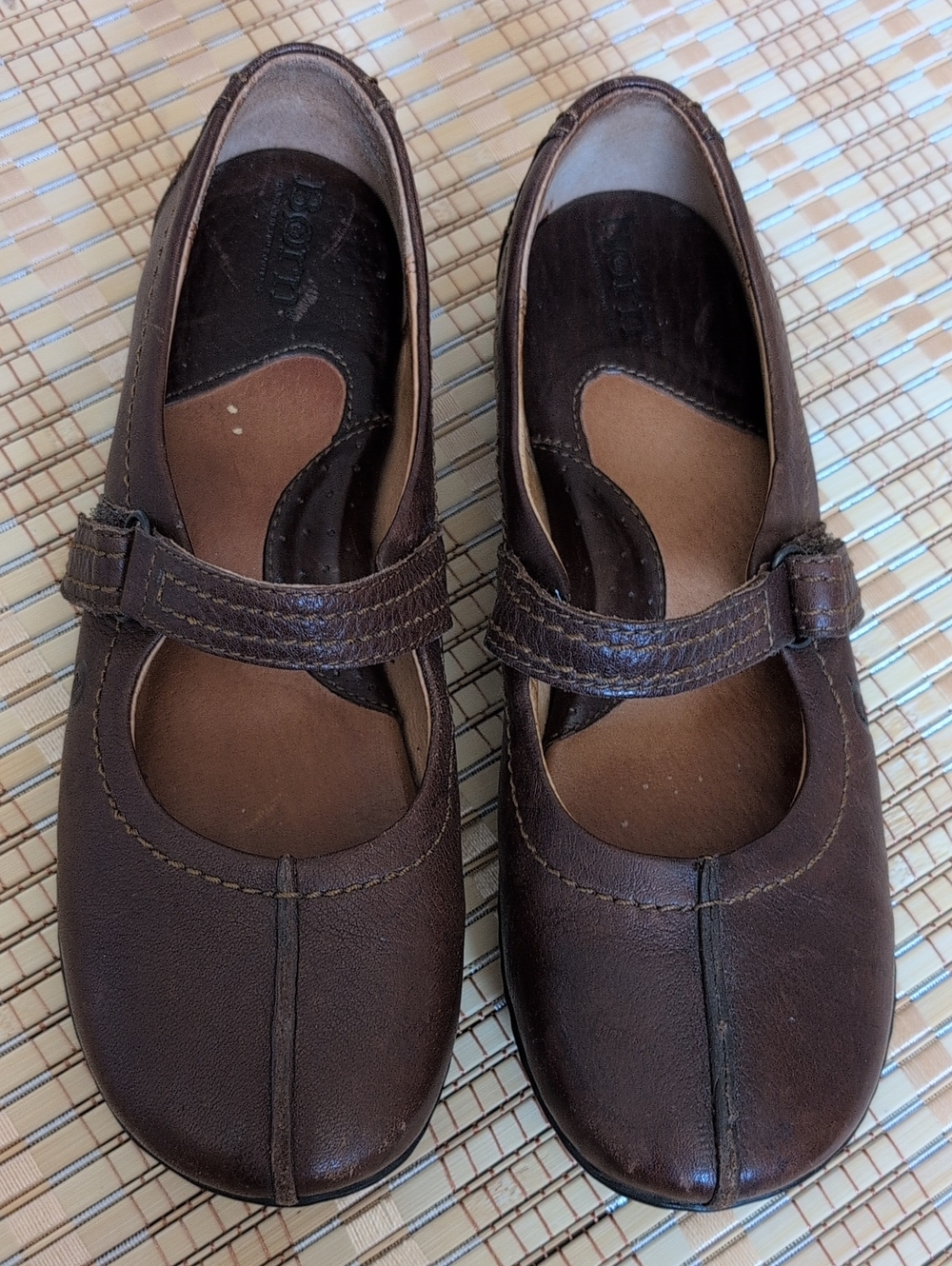Born Brown Leather Slip-On Mary Jane Loafer With Hidden Velcro Straps